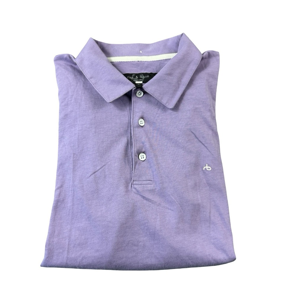 Rag & Bone Purple Metal Button Cotton Mens S/S Polo Shirt Size Medium